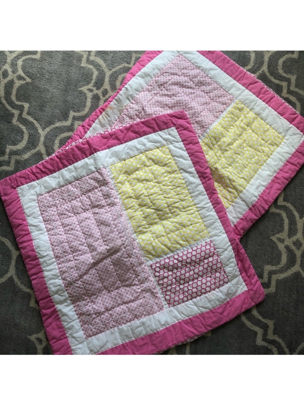 Pottery Barn Kids Pink, Yellow & White Patchwork Euro Shams